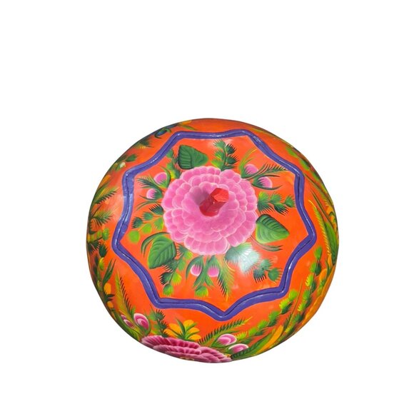 Handcrafted Mexican Painted Gourd Bowl With Floral Design - Picture 5 of 7